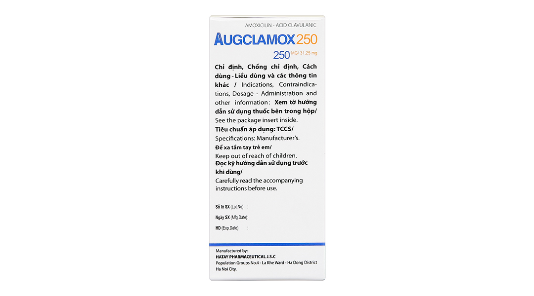 Thuốc bột pha hỗn dịch uống Augclamox 250 trị nhiễm khuẩn