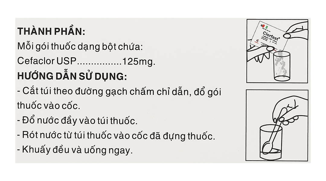 Bột pha hỗn dịch uống Clorfast 125mg trị nhiễm khuẩn
