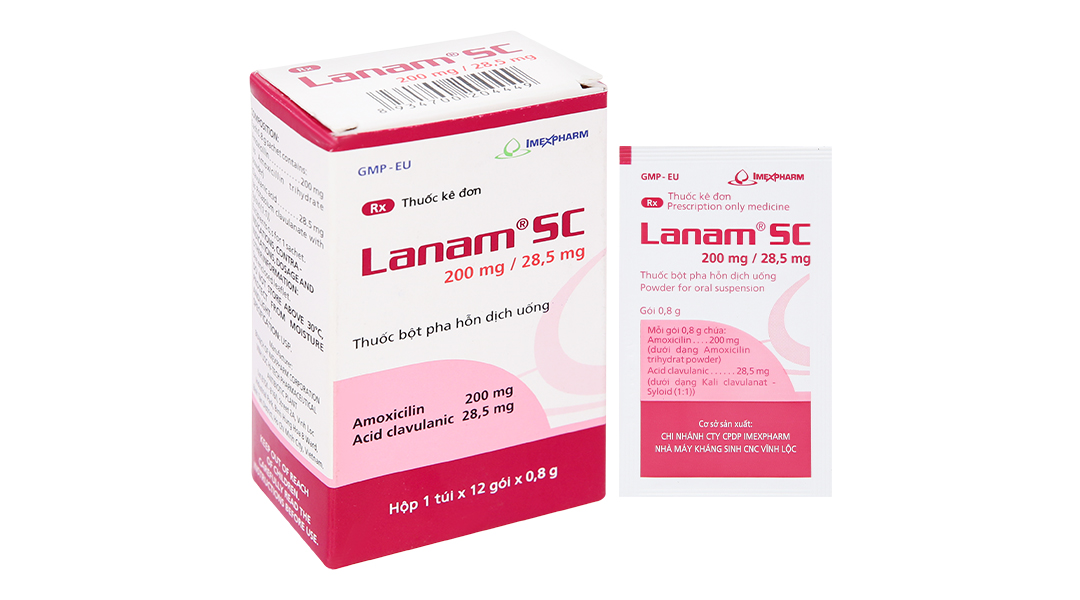Bột pha hỗn dịch uống Lanam SC 200mg/28,5mg trị nhiễm khuẩn