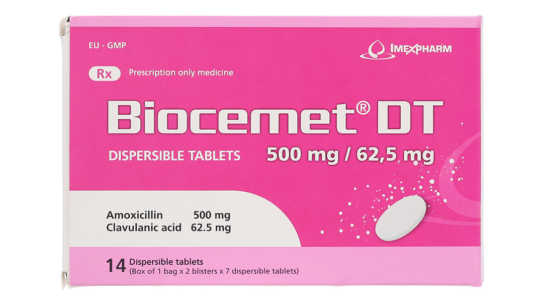 Biocemet DT 500mg/62,5mg trị nhiễm khuẩn do vi khuẩn nhạy cảm