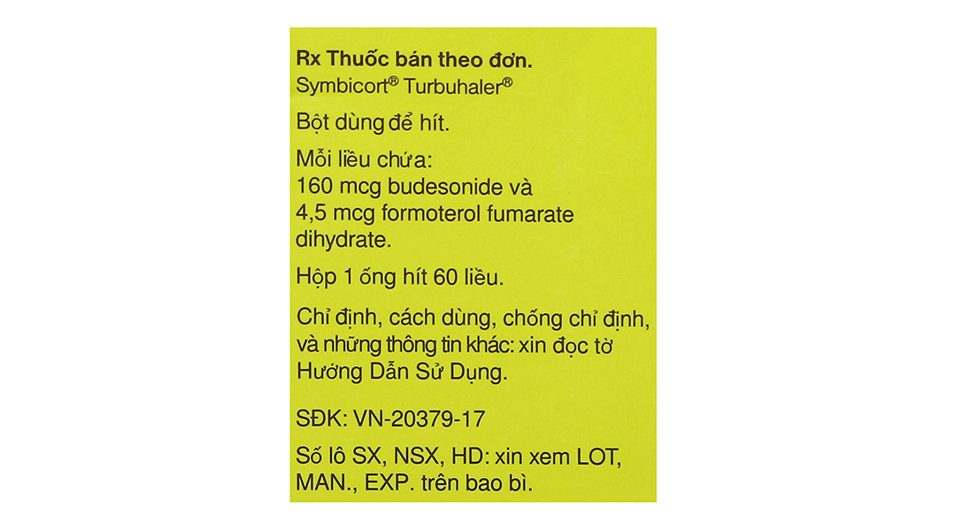 Bột hít phân liều Symbicort Turbuhaler 160/4.5mcg trị hen suyễn