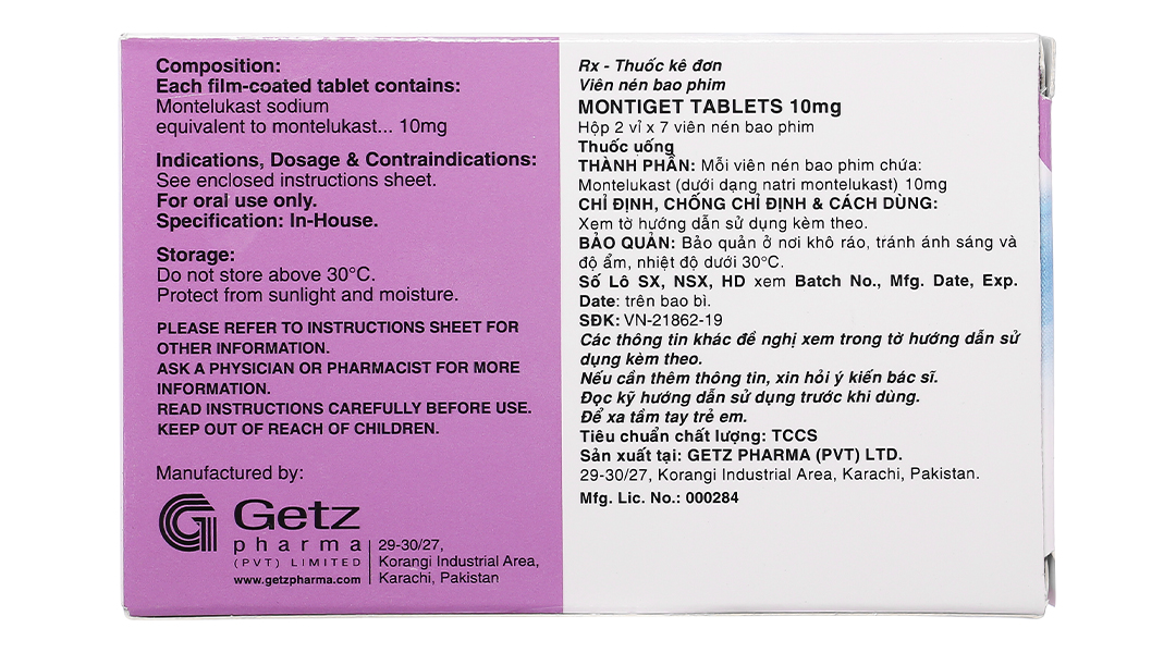Montiget 10mg phòng và trị hen suyễn