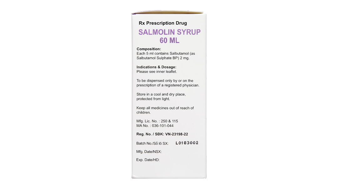 Salmolin Syrup 2mg/5ml trị bệnh hen, co thắt phế quản