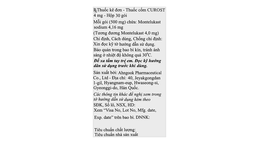 Thuốc cốm Curost Granules 4mg trị hen phế quản