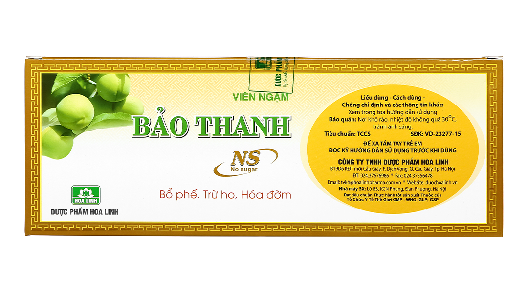 Viên ngậm Bảo Thanh không đường trị ho, bổ phế