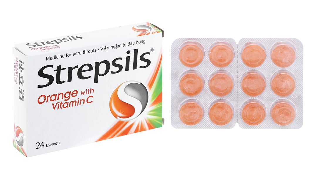 Viên ngậm Strepsils Orange With Vitamin C giảm đau họng