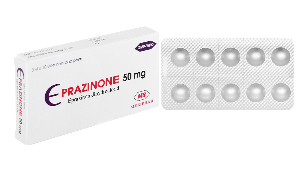 Eprazinone Mebiphar 50mg trị viêm phế quản, suy hô hấp, viêm mũi