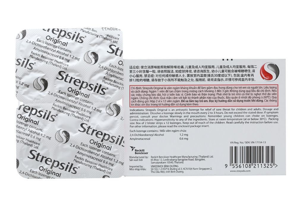 Viên ngậm Strepsils Original kháng khuẩn, giảm đau họng