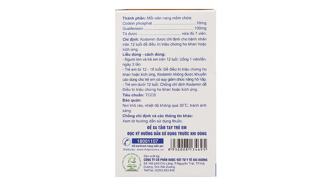 Kodemin trị ho khan, ho do kích ứng