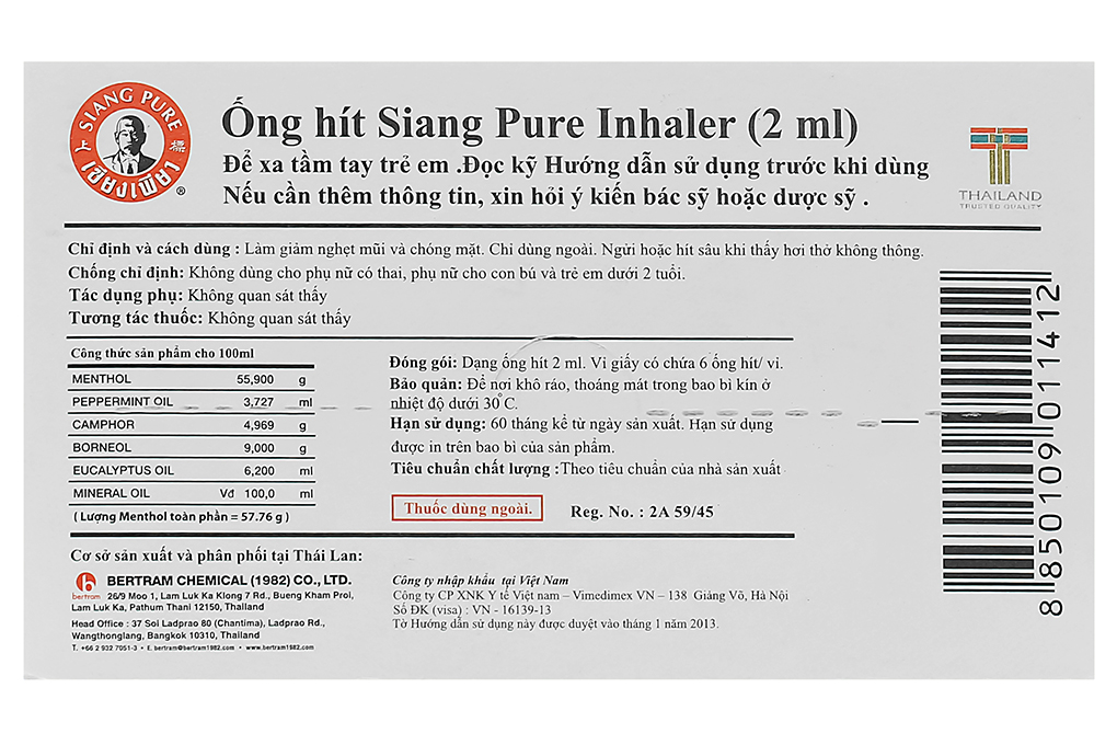 Ống hít Siang Pure Inhaler trị cảm cúm, nghẹt mũi
