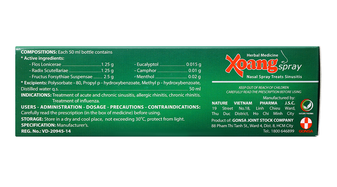 Thuốc xịt mũi Xoangspray trị viêm xoang, viêm mũi dị ứng