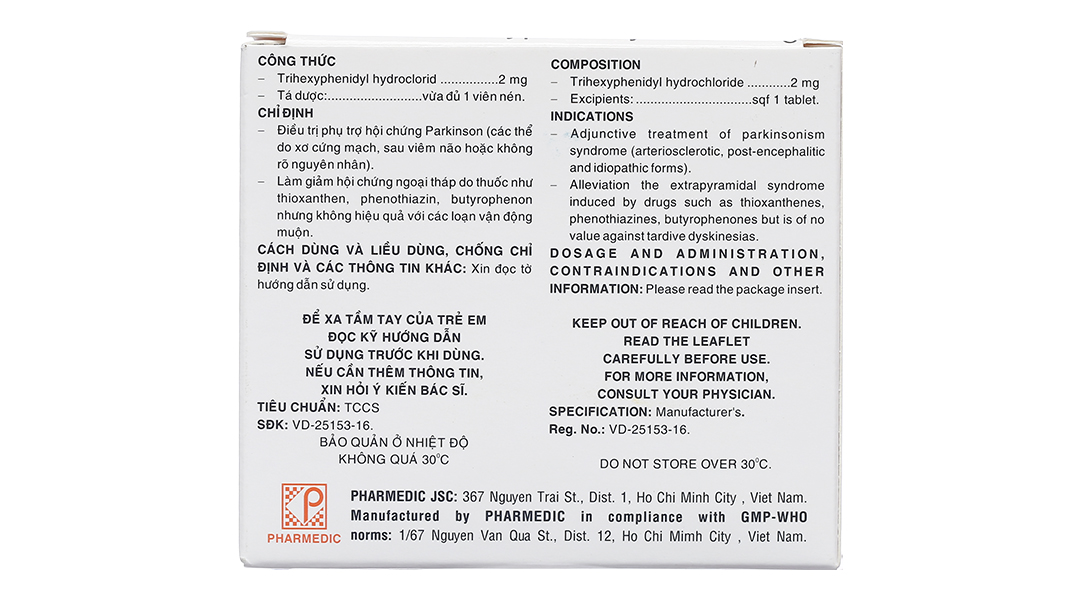 Trihexyphenidyl 2mg trị phụ trợ hội chứng Parkinson