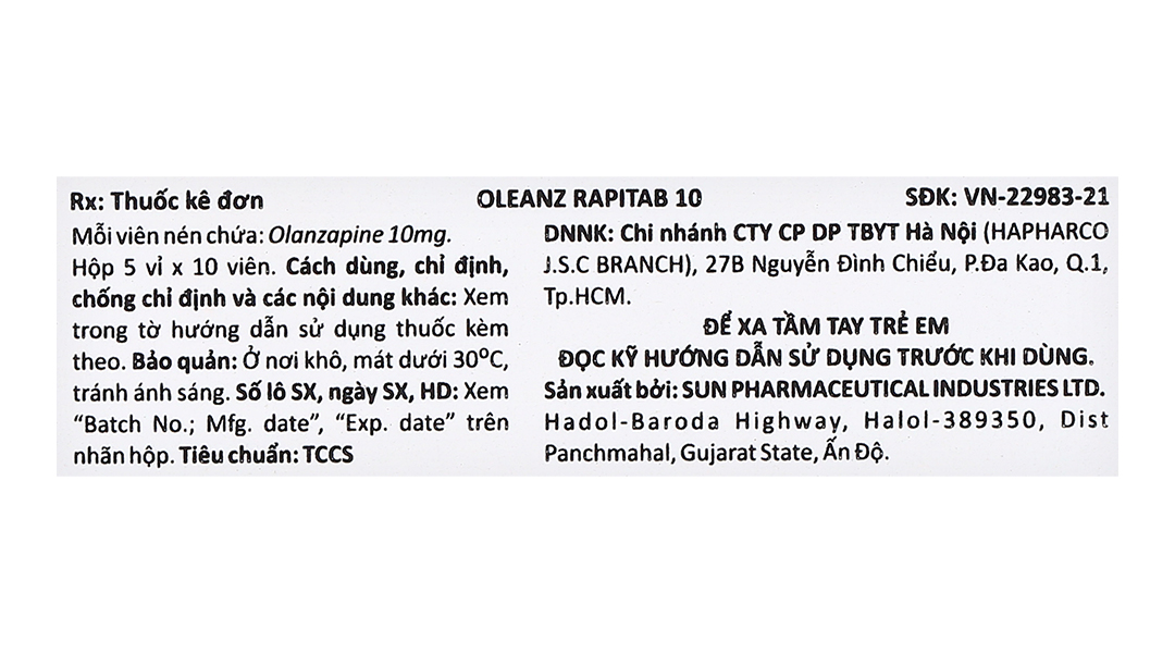 Oleanz Rapitab 10 trị tâm thần phân liệt