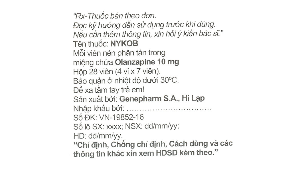 Nykob 10mg trị tâm thần phân liệt, rối loạn lưỡng cực