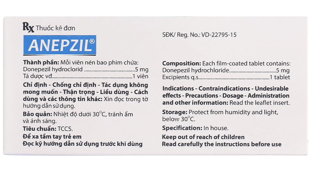 Anepzil 5mg điều trị triệu chứng suy giảm trí nhớ