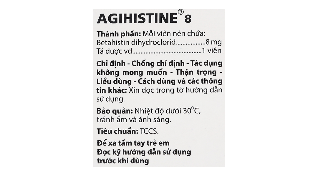 Agihistine 8 trị hội chứng hội chứng Ménière