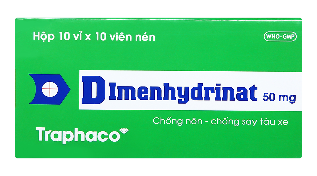 Dimenhydrinat Traphaco 50mg trị triệu chứng nôn, chóng mặt, say xe