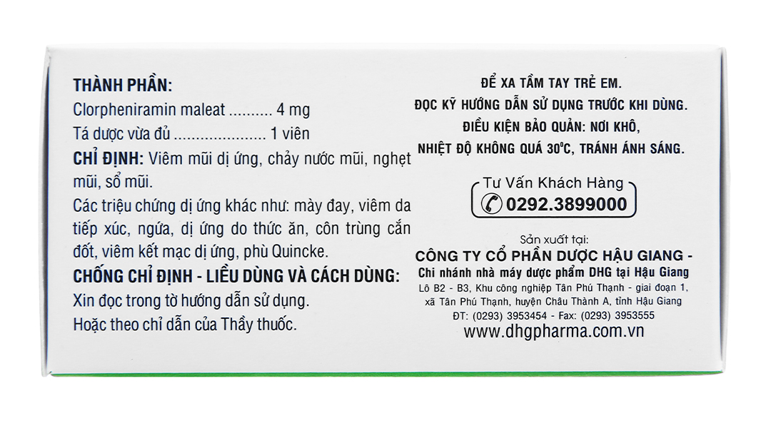 Clorpheniramin 4 DHG Pharma trị viêm mũi dị ứng, mày đay