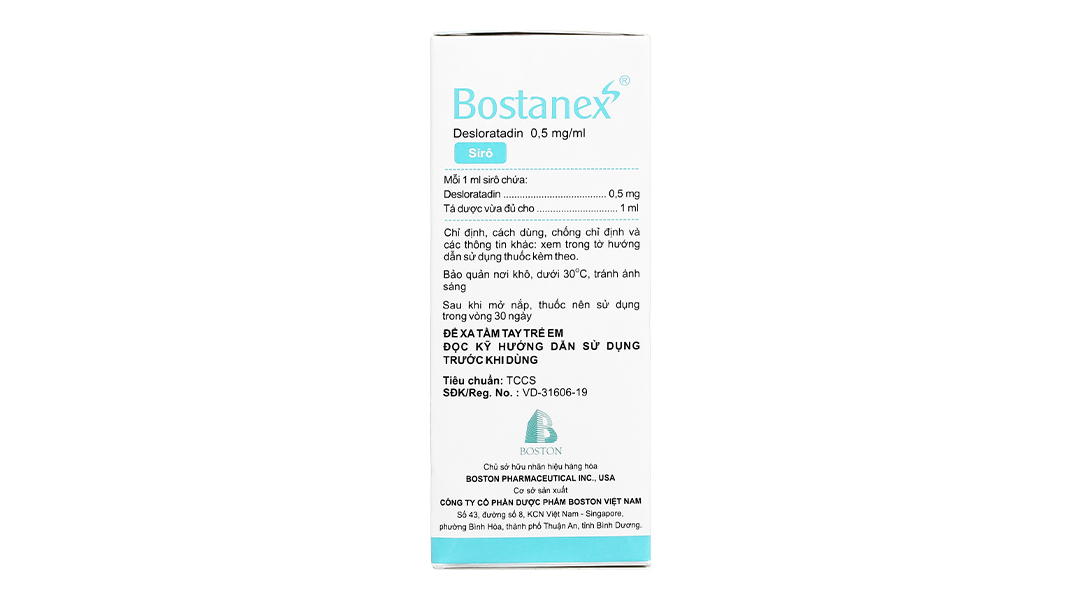 Siro Bostanex 0.5mg/ml giảm các triệu chứng viêm mũi dị ứng, mề đay