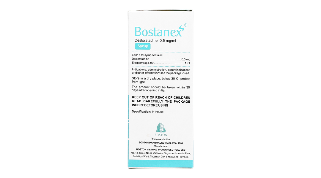 Siro Bostanex 0.5mg/ml giảm các triệu chứng viêm mũi dị ứng, mề đay