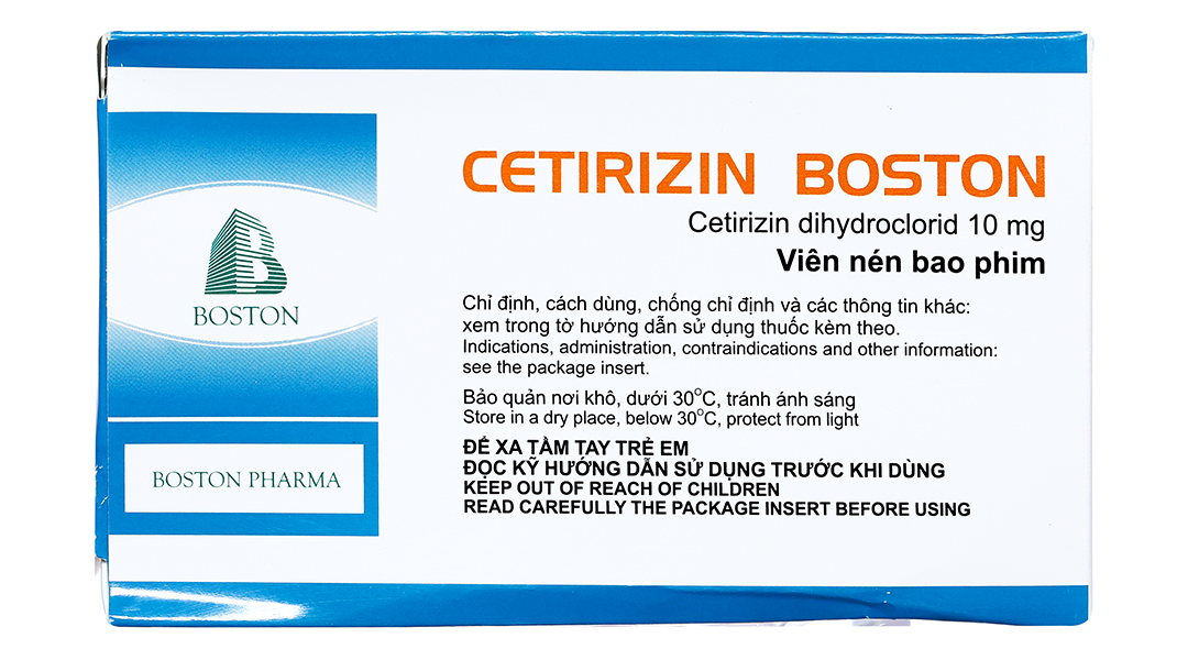 Cetirizin Boston 10mg giảm triệu chứng viêm mũi dị ứng, mày đay