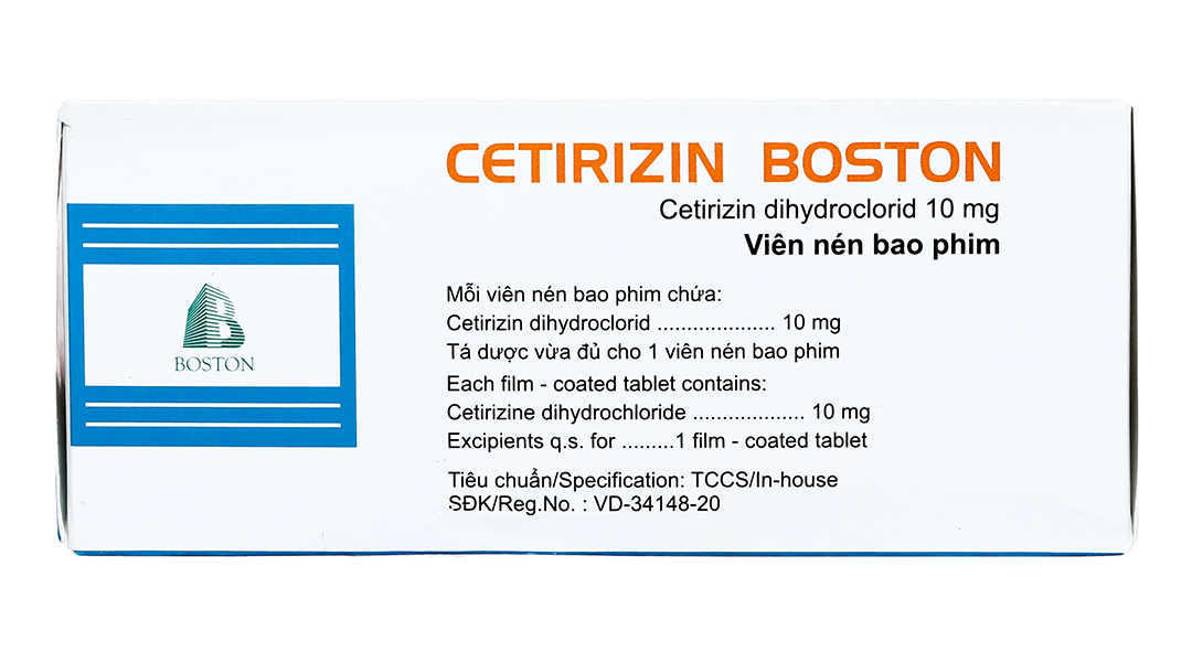 Cetirizin Boston 10mg giảm triệu chứng viêm mũi dị ứng, mày đay