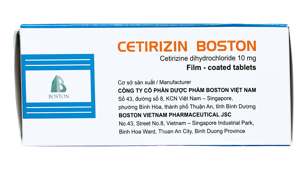 Cetirizin Boston 10mg giảm triệu chứng viêm mũi dị ứng, mày đay