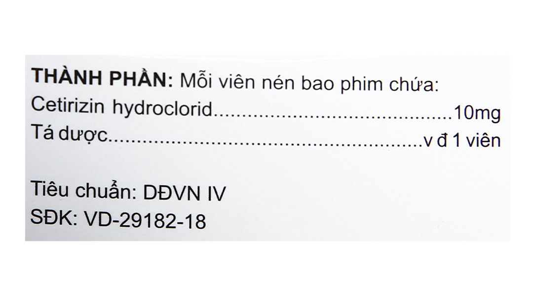 Cetirizin Vidipha 10mg trị viêm mũi dị ứng, mề đay