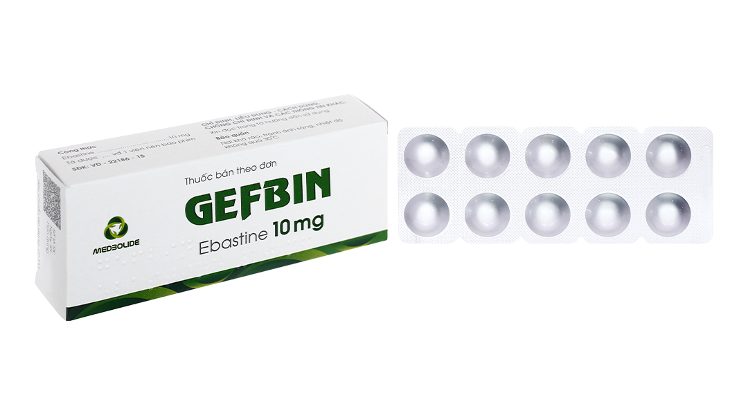Gefbin 10mg trị viêm mũi dị ứng, nổi mày đay vô căn mạn tính