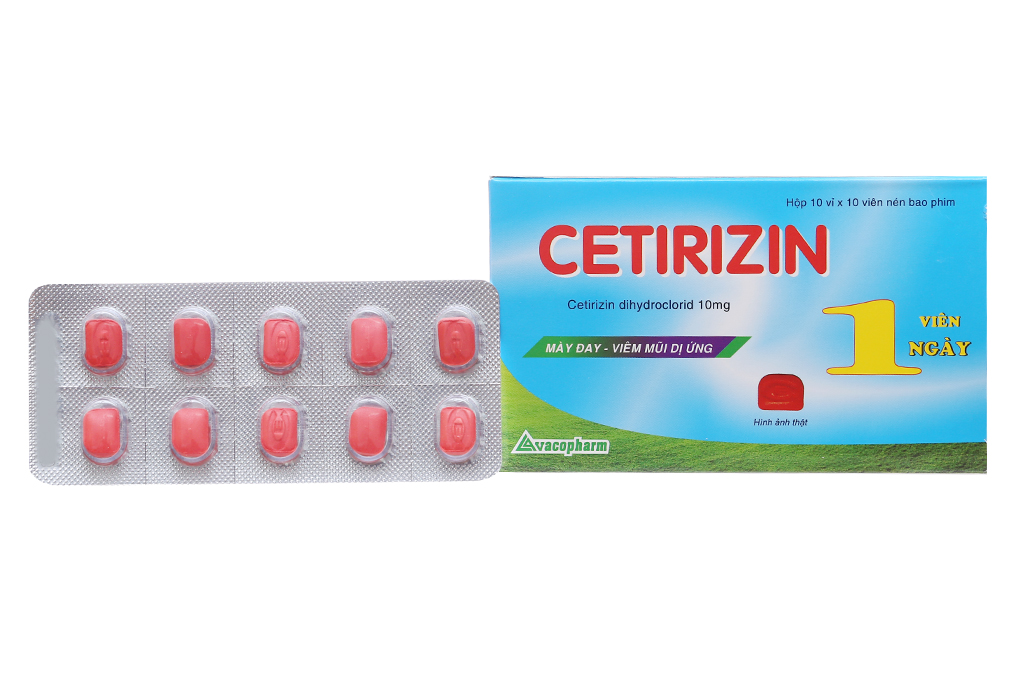 Cetirizin 10mg trị viêm mũi dị ứng, mày đay
