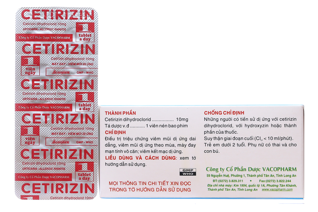 Cetirizin 10mg trị viêm mũi dị ứng, mày đay