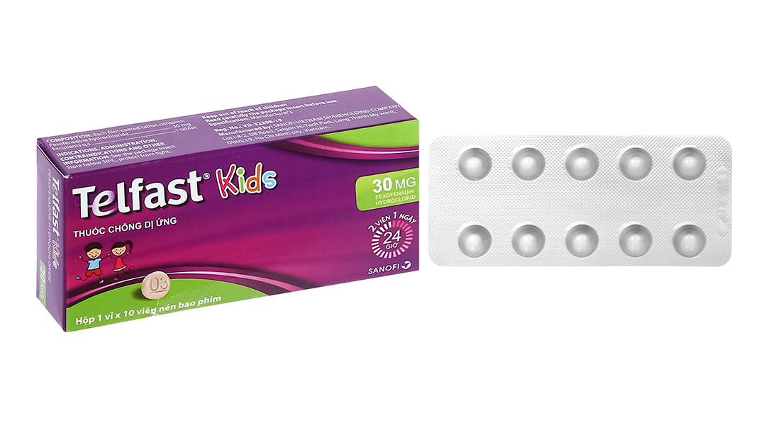 Telfast Kids 30mg trị viêm mũi dị ứng, mày đay cho bé