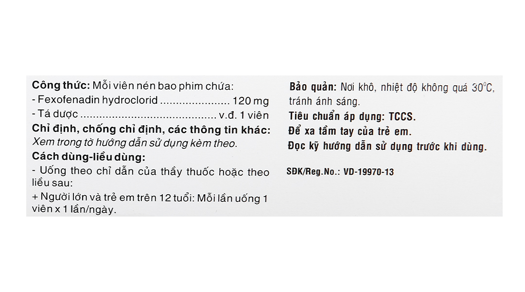 Fexophar 120mg trị viêm mũi dị ứng, dị ứng da, nổi mề đay