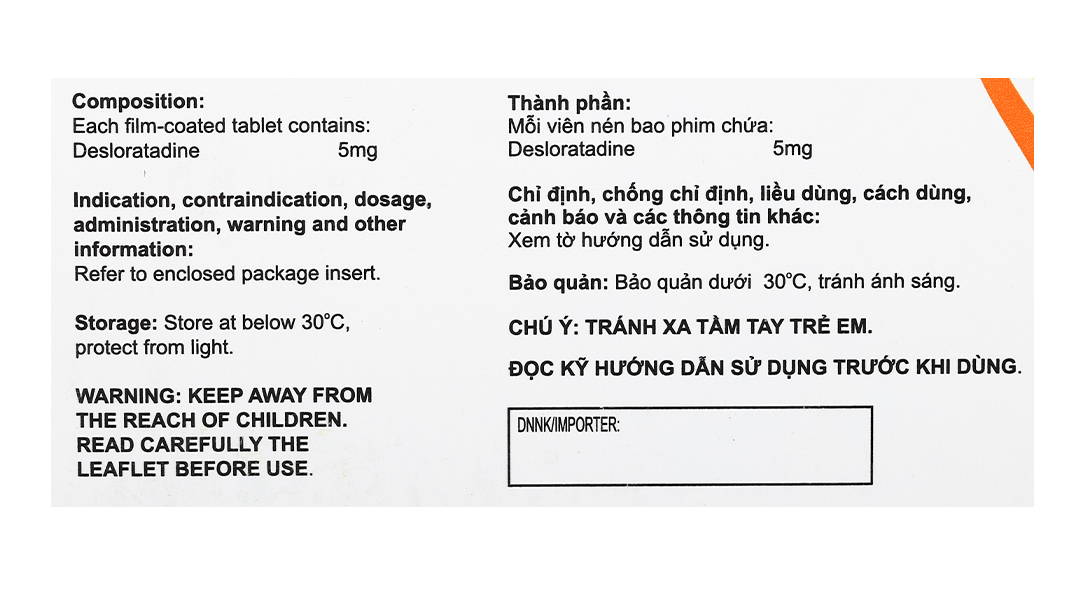 Des-OD 5mg giảm triệu chứng viêm mũi dị ứng, mề đay