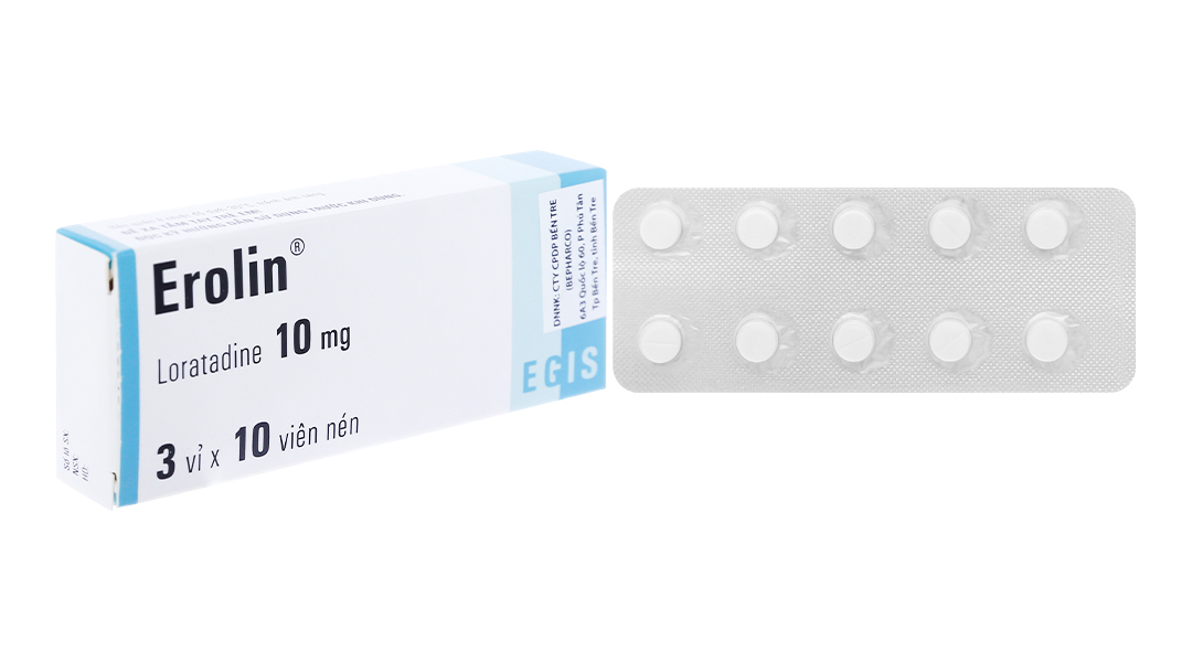 Erolin 10mg trị triệu chứng của bệnh viêm mũi dị ứng, mề đay mạn tính