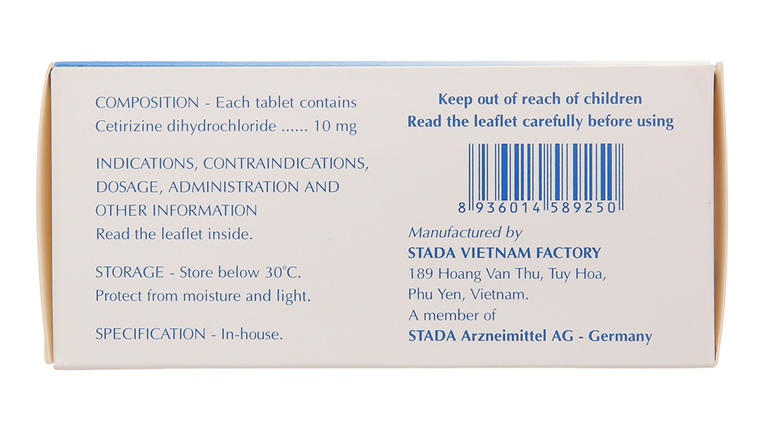 Cetirizine Stada 10mg trị các triệu chứng viêm mũi dị ứng, mày đay