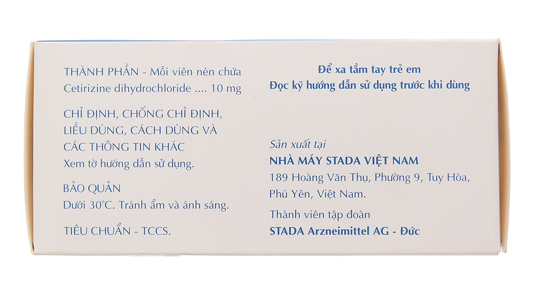 Cetirizine Stada 10mg trị các triệu chứng viêm mũi dị ứng, mày đay