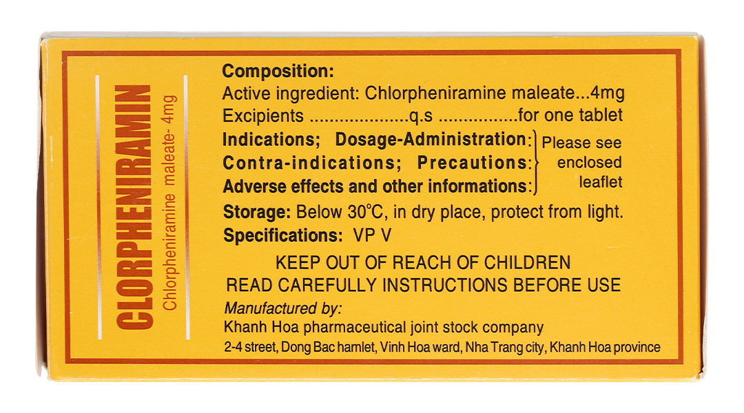 Clorpheniramin Khapharco 4mg trị viêm mũi dị ứng