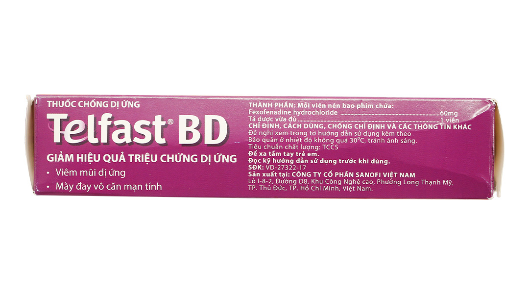 Telfast BD 60mg trị viêm mũi dị ứng, mày đay vô căn mạn tính