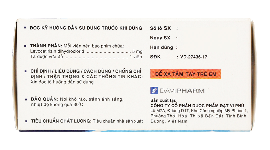 Evyx-5 giảm các triệu chứng do viêm mũi dị ứng, mày đay vô căn