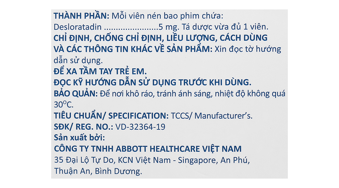 Deslornine 5mg làm giảm các triệu chứng của viêm mũi dị ứng, mày đay