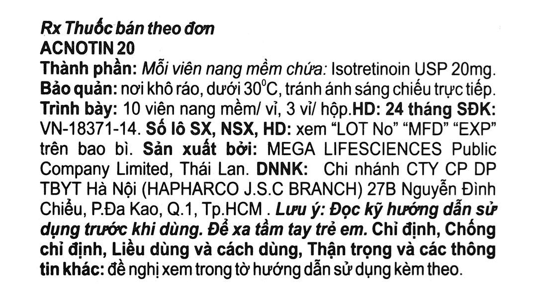 Acnotin 20 trị mụn trứng cá