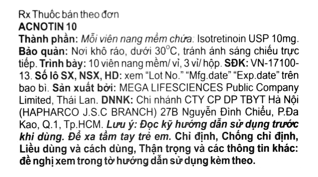 Acnotin 10 trị mụn trứng cá nặng