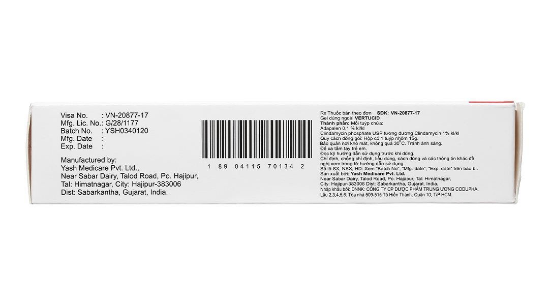 Vertucid Gel trị mụn trứng cá