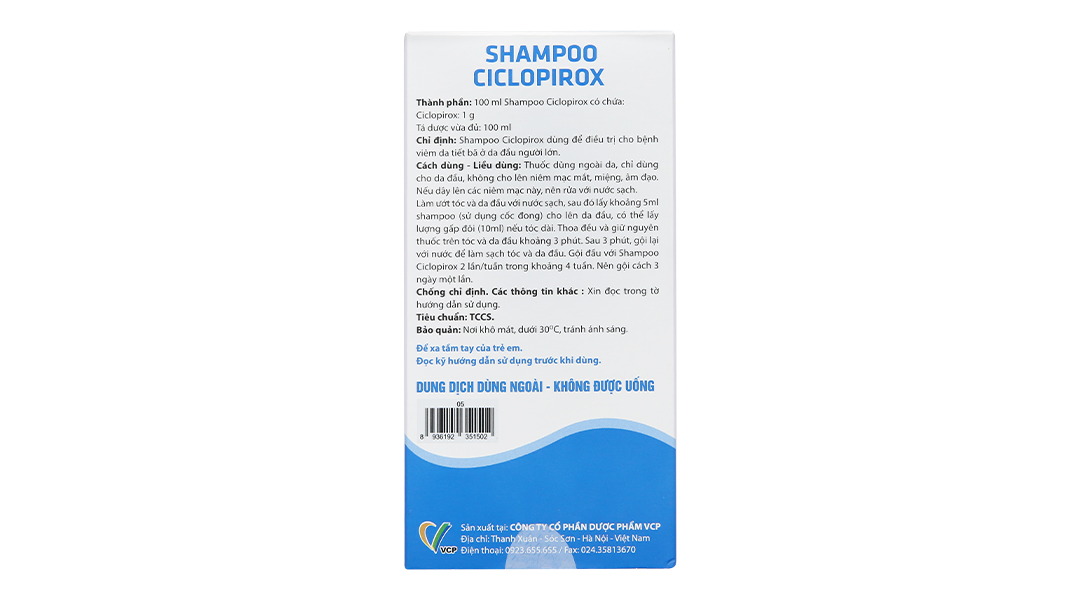 Dầu gội Shampoo Ciclopirox trị viêm da tiết bã da đầu