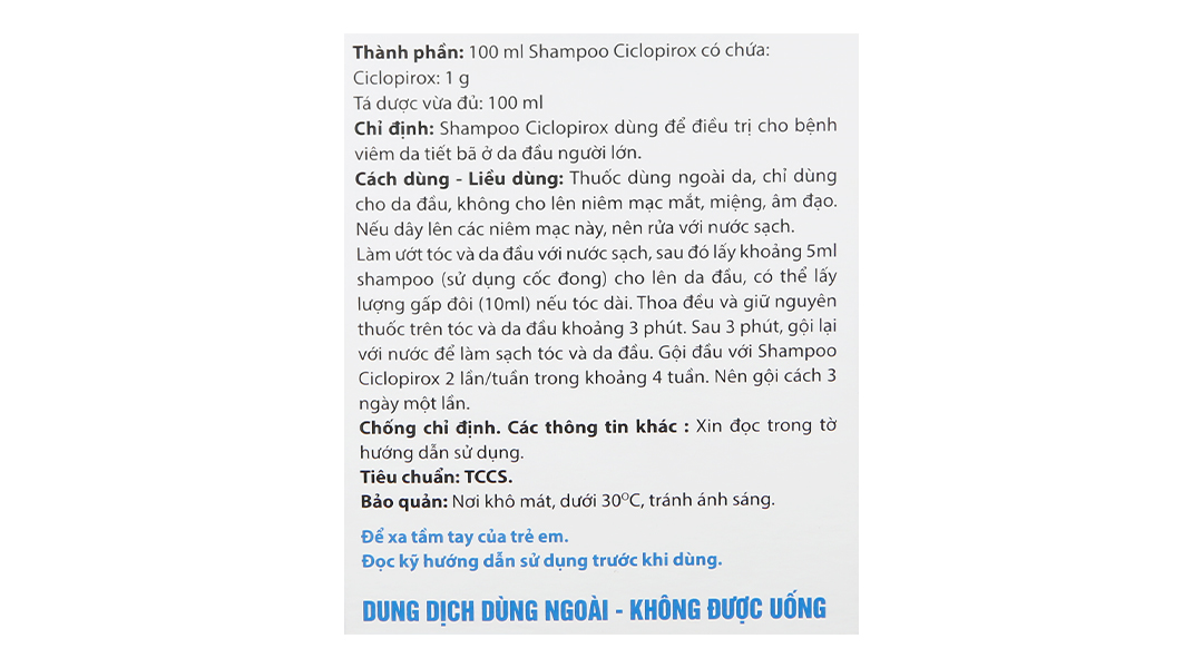 Dầu gội Shampoo Ciclopirox trị viêm da tiết bã da đầu