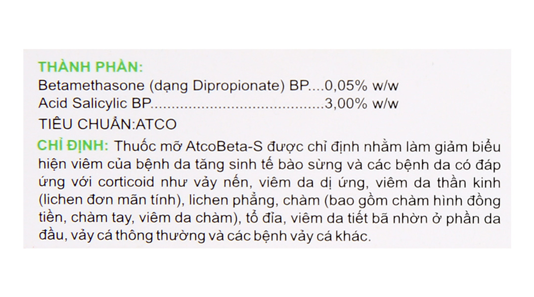 Thuốc mỡ Atcobeta-S trị viêm da dị ứng, chàm