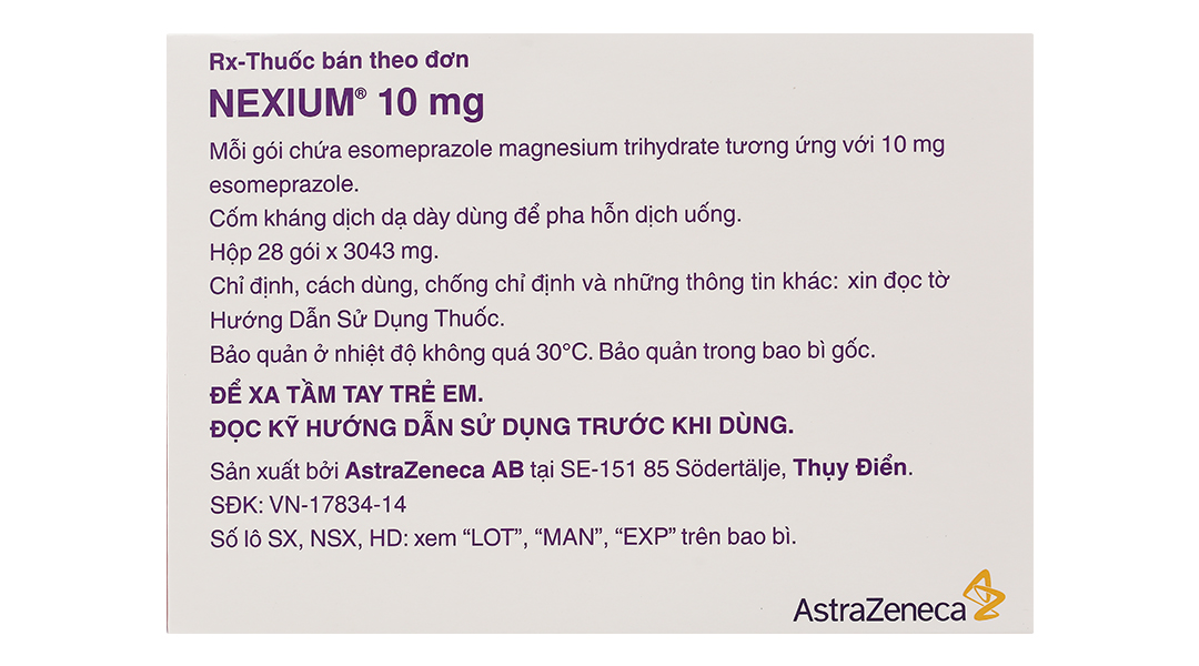 Cốm pha hỗn dịch Nexium 10mg trị trào ngược dạ dày, thực quản