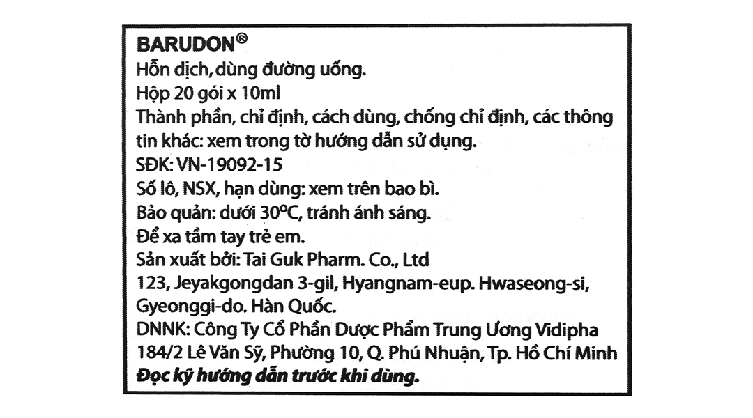 Hỗn dịch uống Barudon Susp giảm đau nhanh trong viêm dạ dày