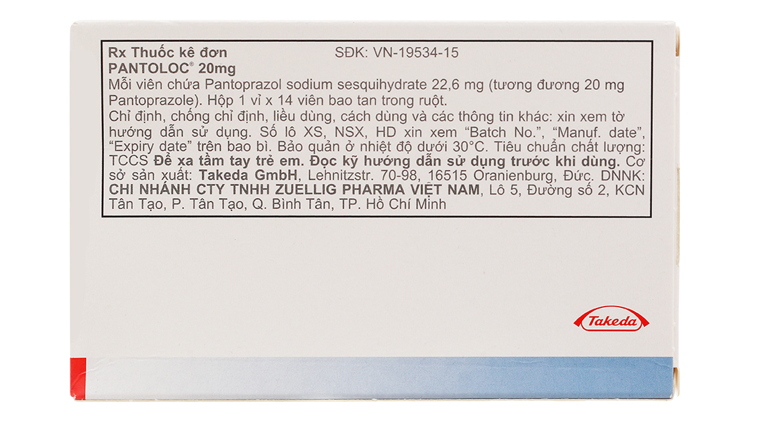 Pantoloc 20mg phòng và trị trào ngược dạ dày, thực quản